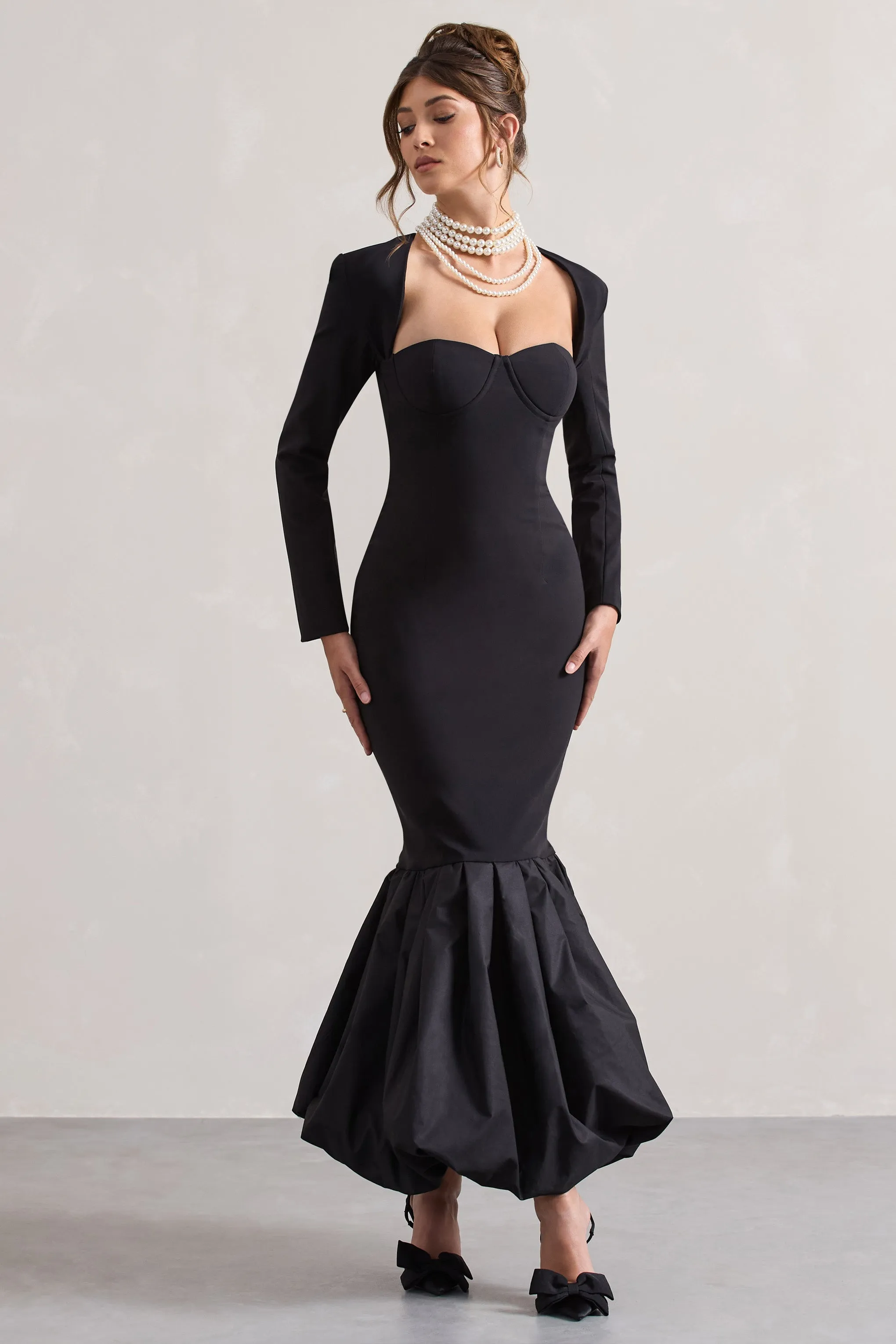 London | Black Sweetheart Maxi Dress With Volume Hem