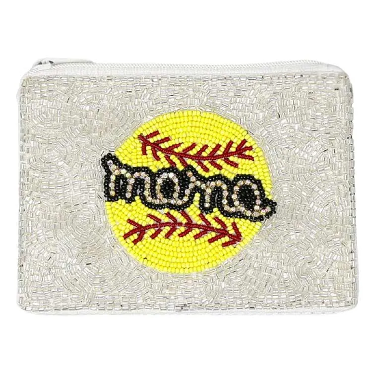 Mama Softball Seed Beaded Coin Purse