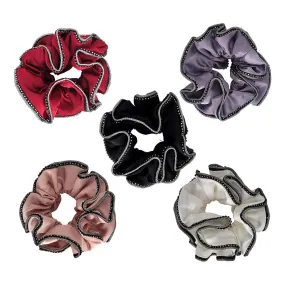 MEDIUM CRYSTAL TRIM SCRUNCHIES BUNDLE OF 5