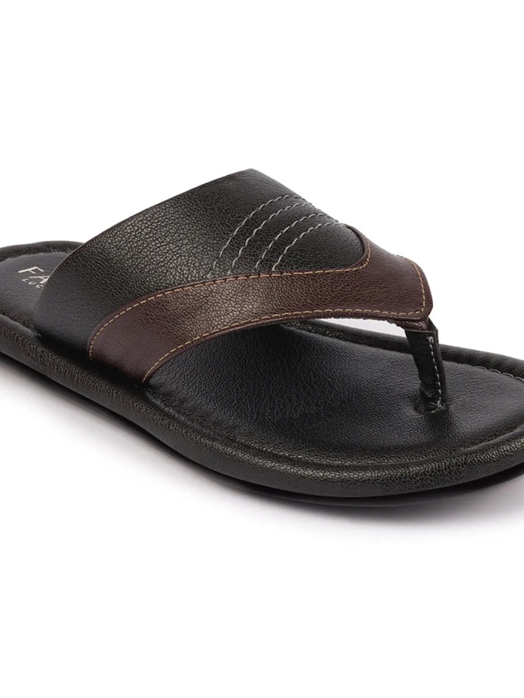 Men Black Side Stitched Outdoor Thong Slipper Sandals