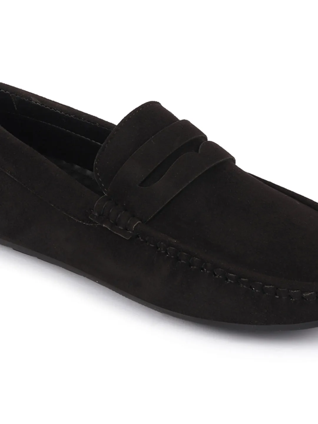 Men Black Suede Leather Side Stitched Driving Loafer and Moccasin