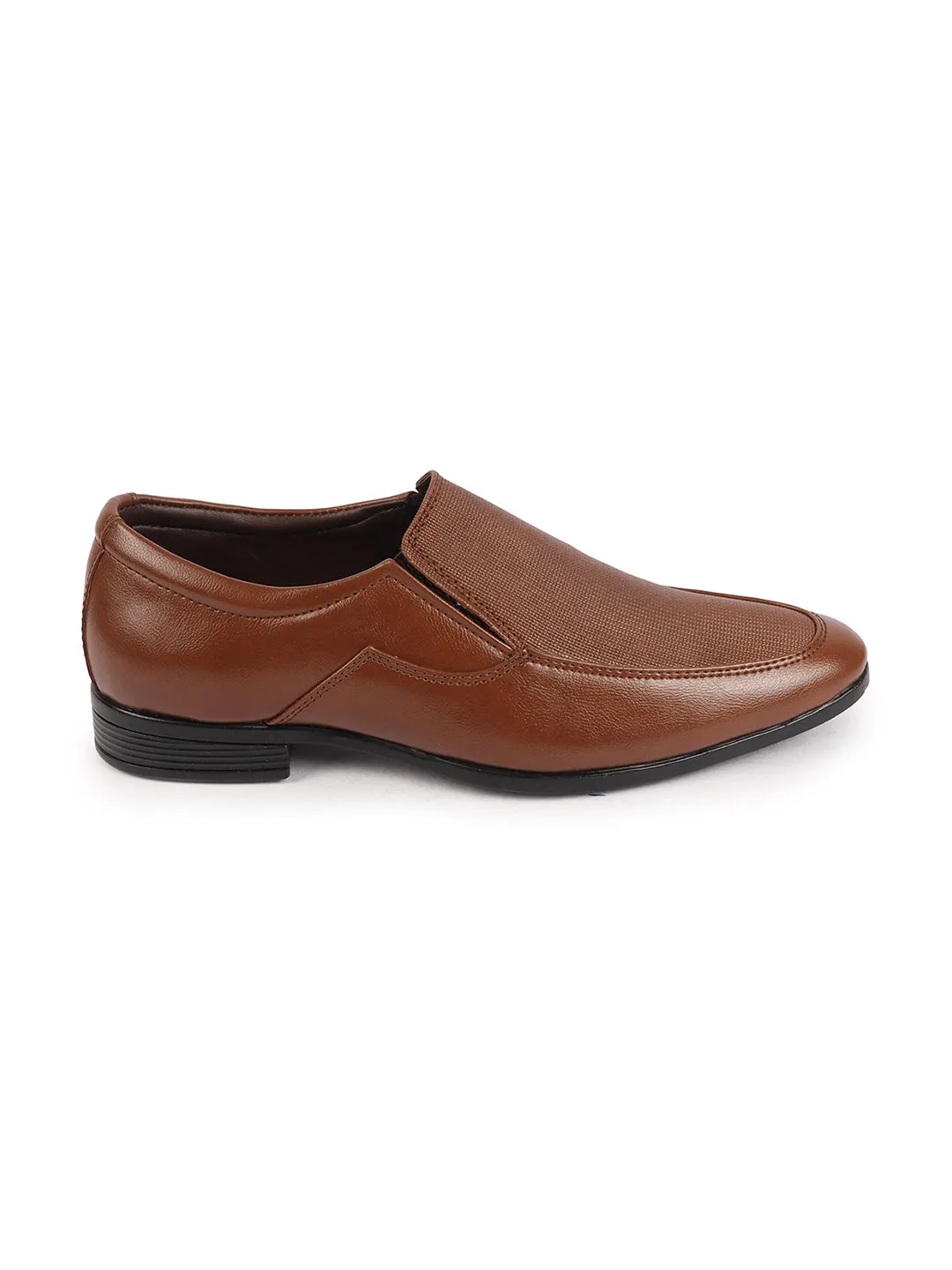 Men Tan Formal Office Meeting Textured Slip On Shoes