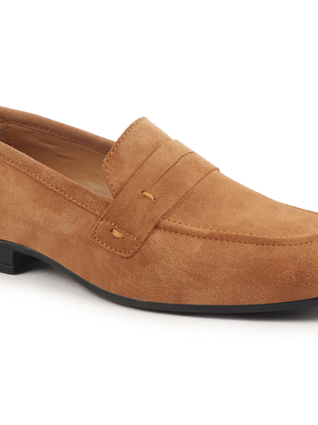 Men Tan Suede Leather Penny Loafer Shoes