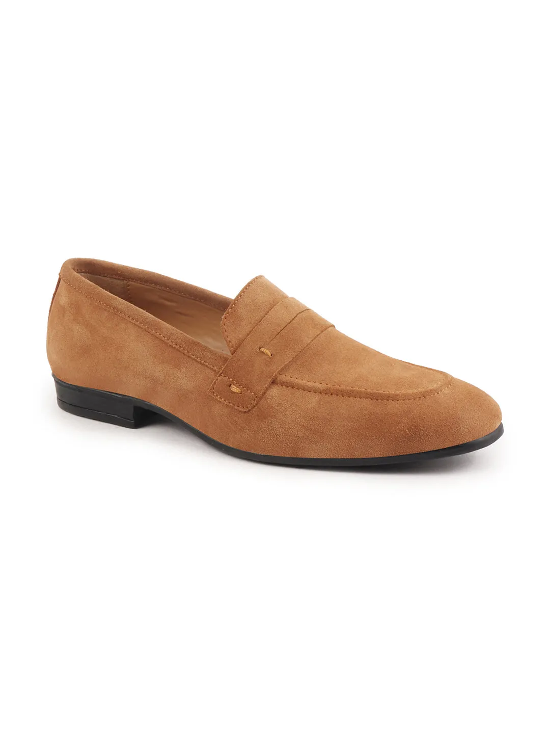 Men Tan Suede Leather Penny Loafer Shoes