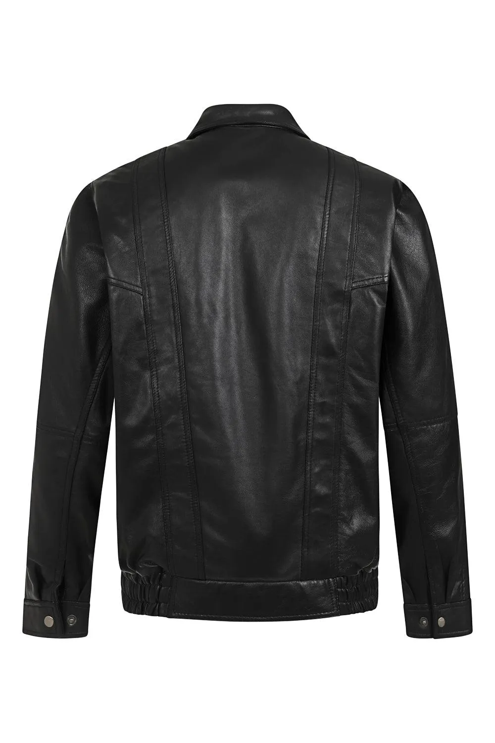 Men's Black Real Leather Classic Blouson Jacket - 'PAUL'