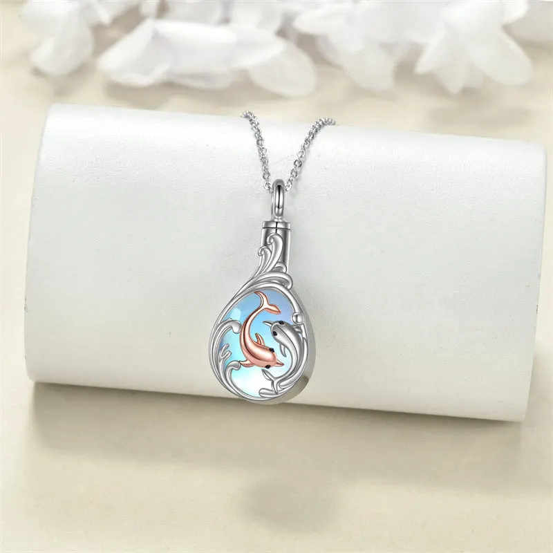 Moonstone Hummingbird Urn Necklace For Ashes Sterling Silver Cremation Jewelry Memorial Keepsake Jewelry Gift For Women