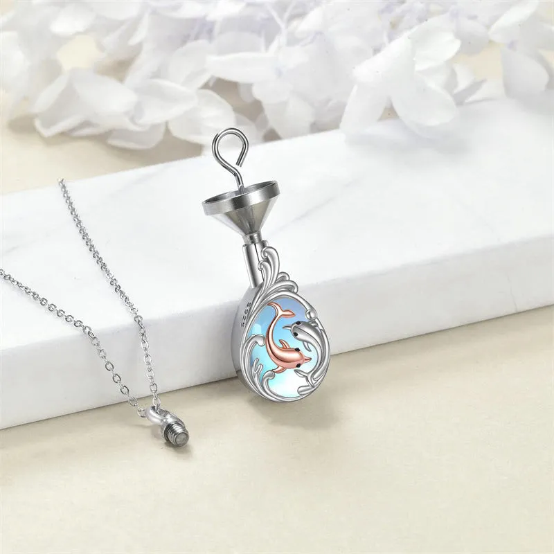 Moonstone Hummingbird Urn Necklace For Ashes Sterling Silver Cremation Jewelry Memorial Keepsake Jewelry Gift For Women