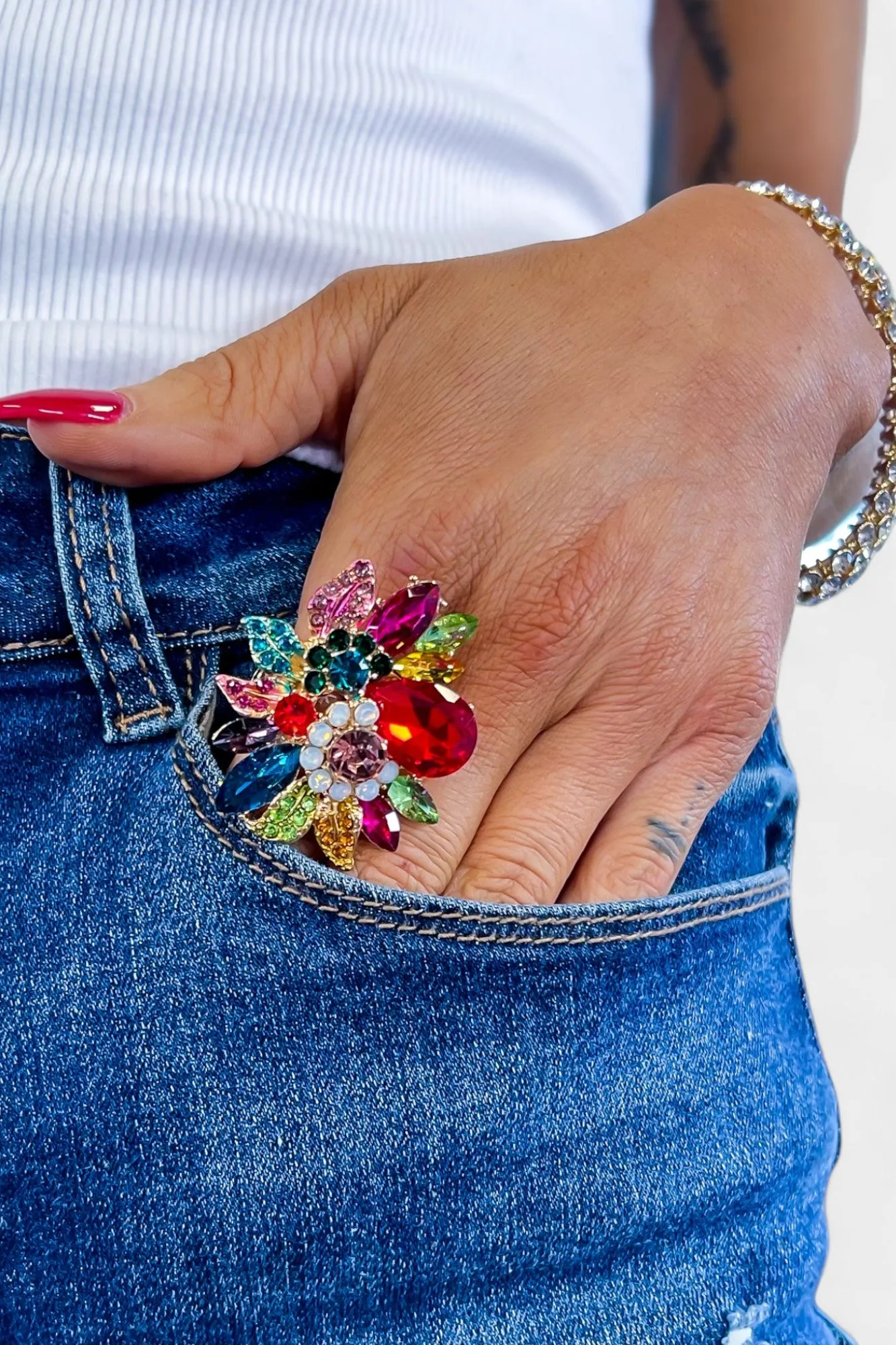 Multi Color Floral Stretch Ring