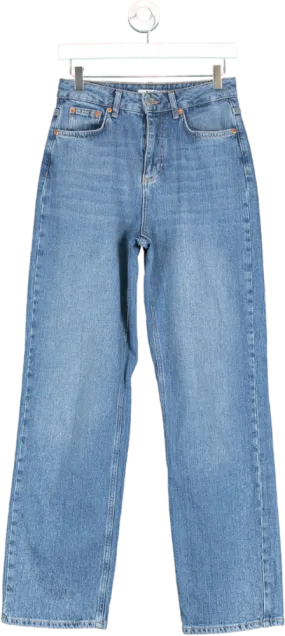 NA-KD Blue High Waist Straight Leg Jeans UK 6