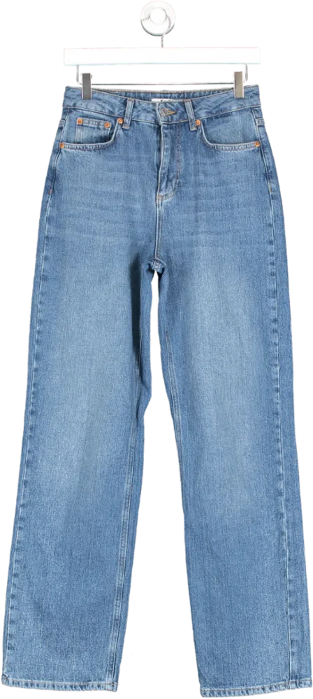 NA-KD Blue High Waist Straight Leg Jeans UK 6