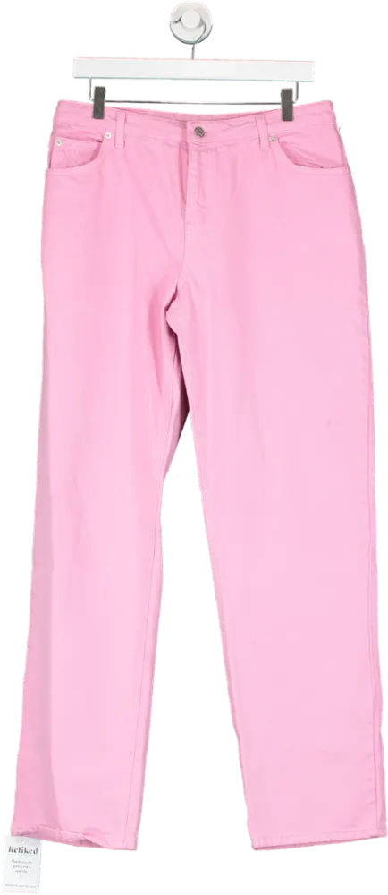 NA-KD Pink Mid Rise Straight Jeans UK S