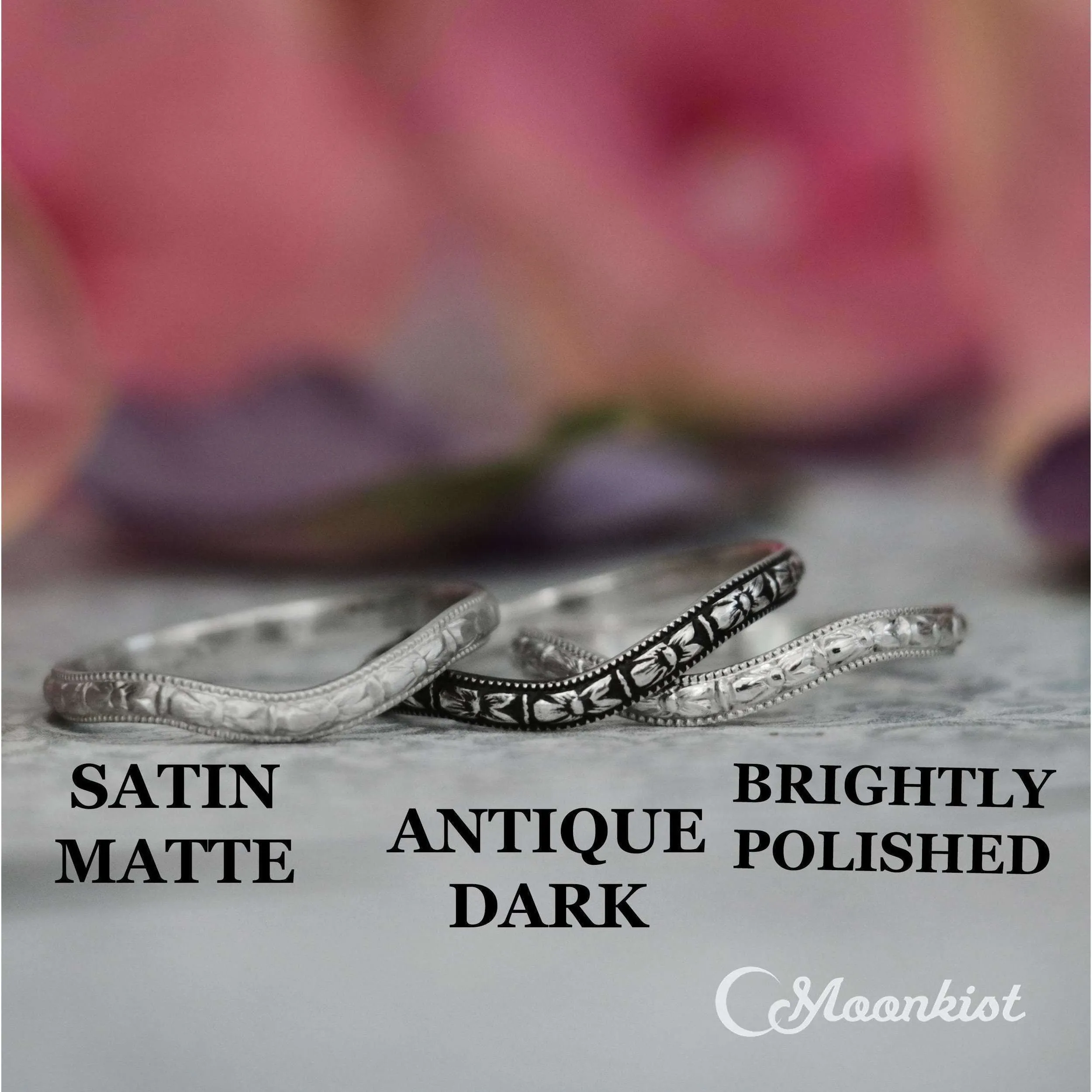 Nature Inspired Silver Wide Botanical Wedding Ring | Moonkist Designs