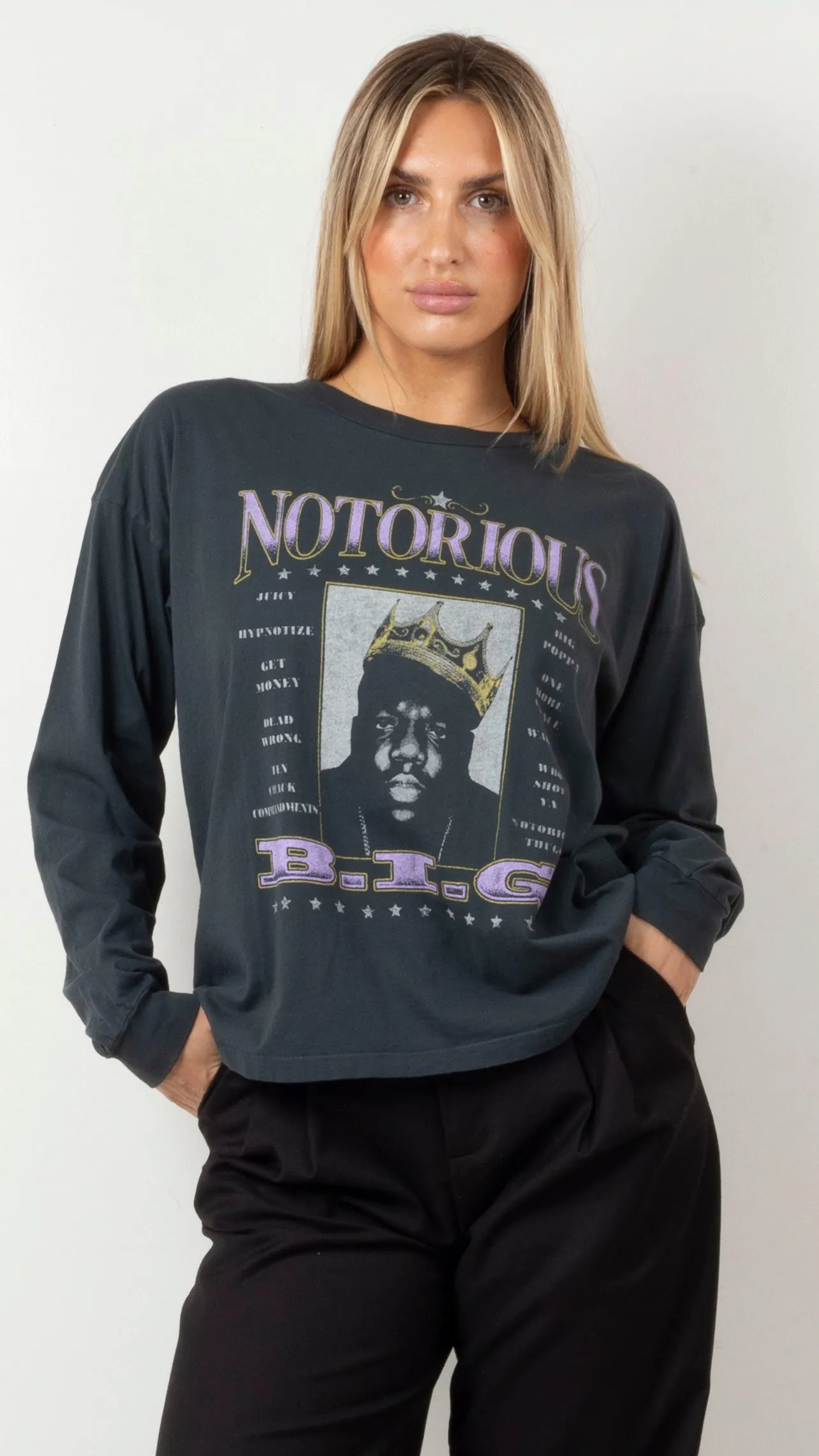 Notorious B.I.G Long Sleeve Merch Tee - Vintage Black