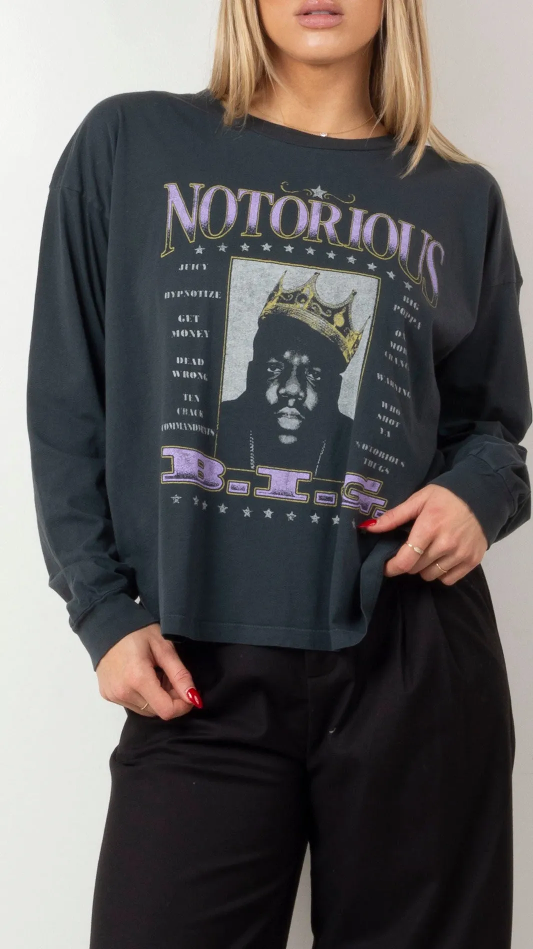 Notorious B.I.G Long Sleeve Merch Tee - Vintage Black