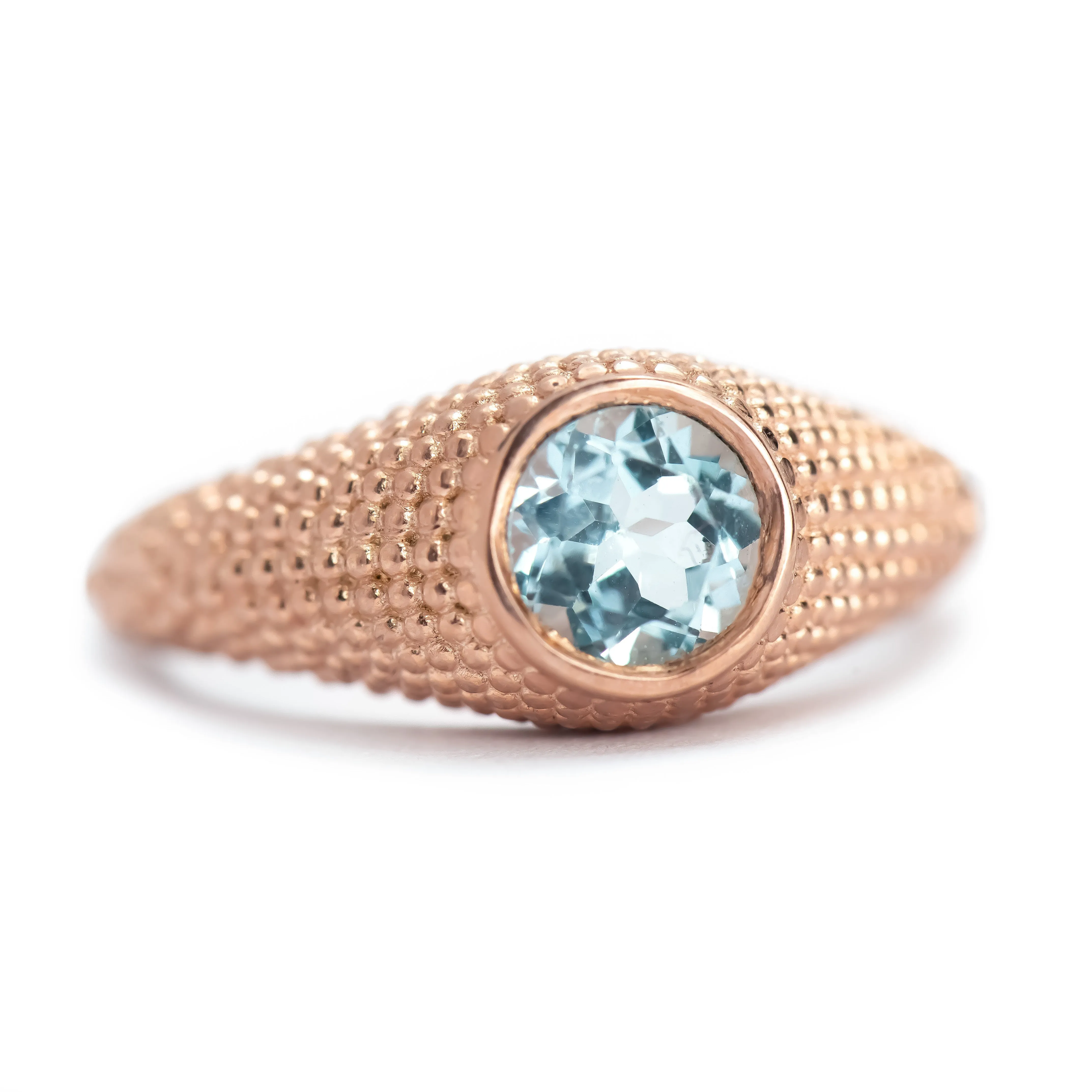 Nubia Round Blue Topaz Rose Gold Ring Size 7.5US