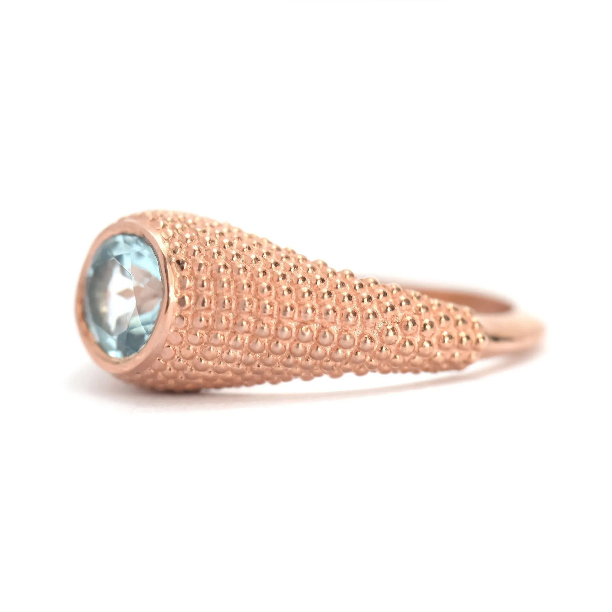 Nubia Round Blue Topaz Rose Gold Ring Size 7.5US