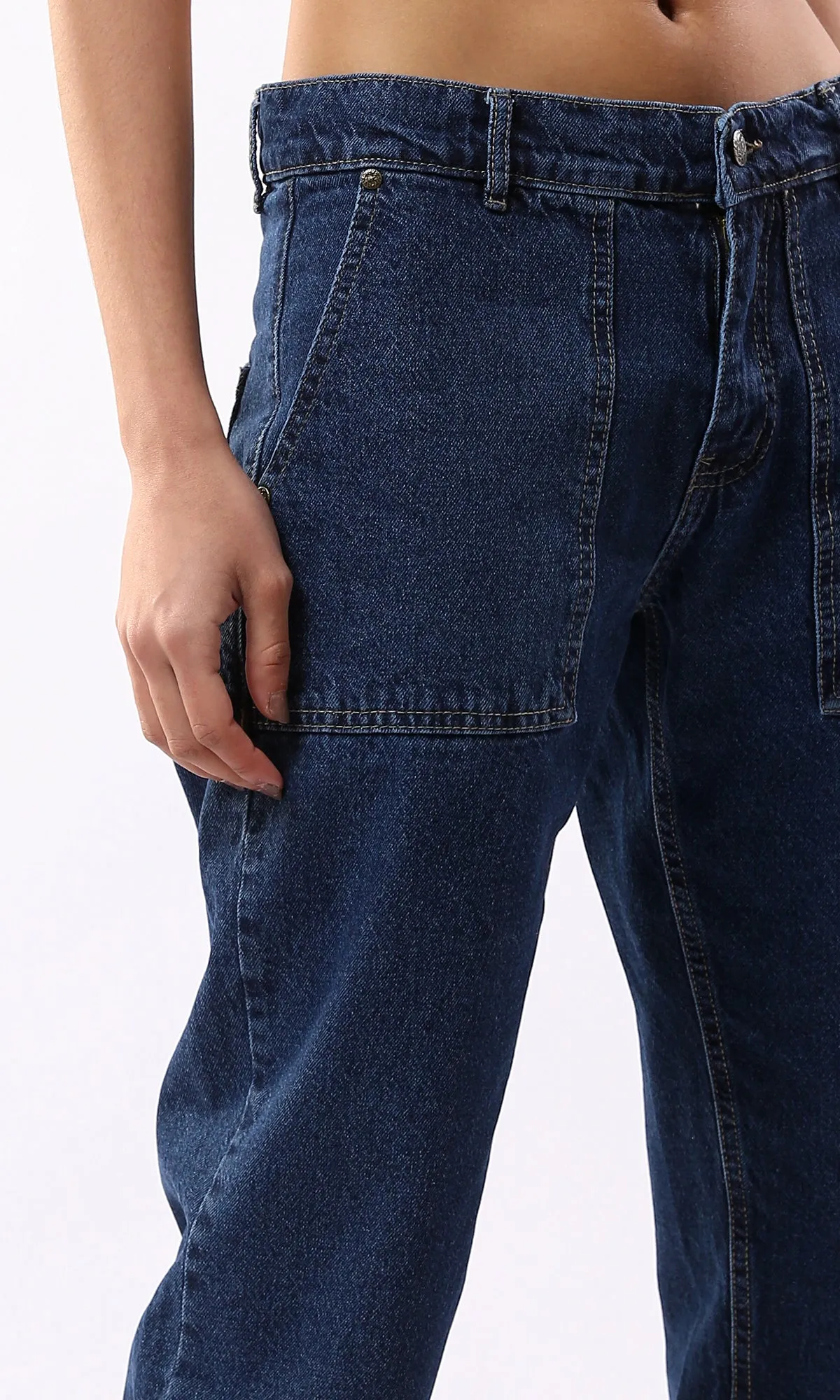 O177966 Dark Blue Mom-Fit Jeans With Four Pockets