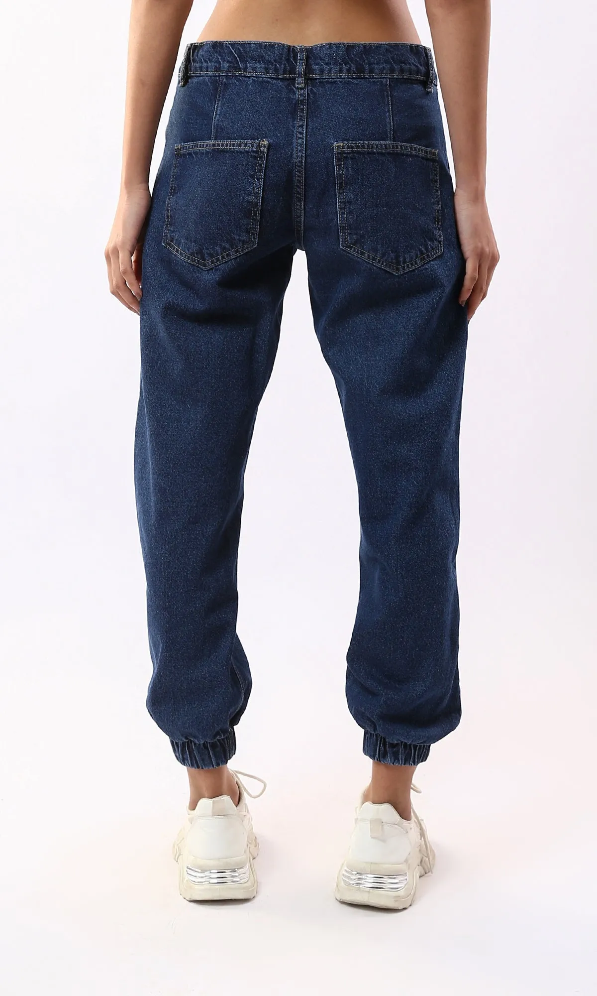 O177966 Dark Blue Mom-Fit Jeans With Four Pockets