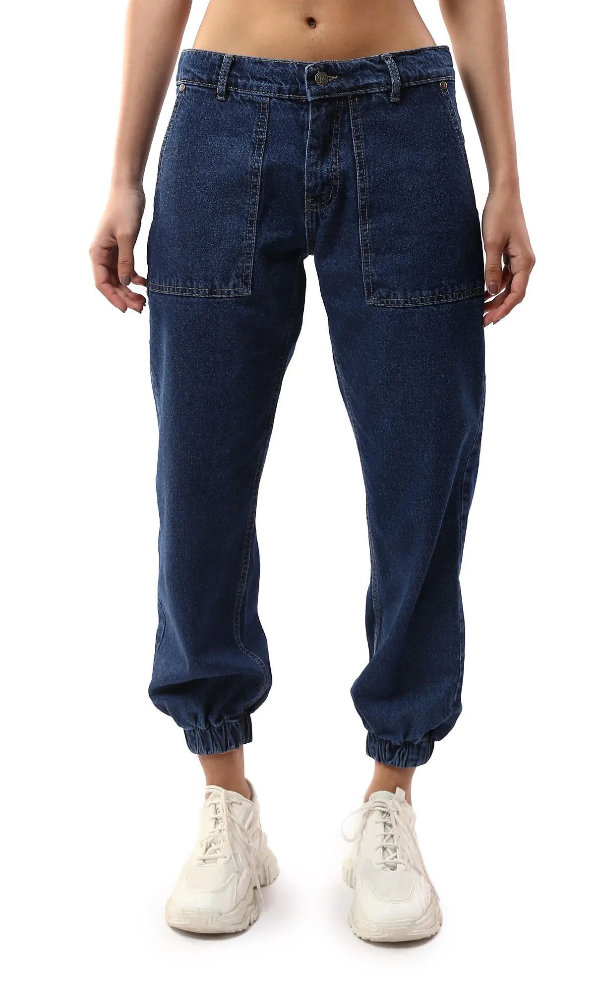 O177966 Dark Blue Mom-Fit Jeans With Four Pockets