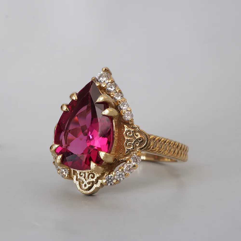 One Of A Kind: Aiza Rubellite Diamond Ring in 14K and 18K Gold