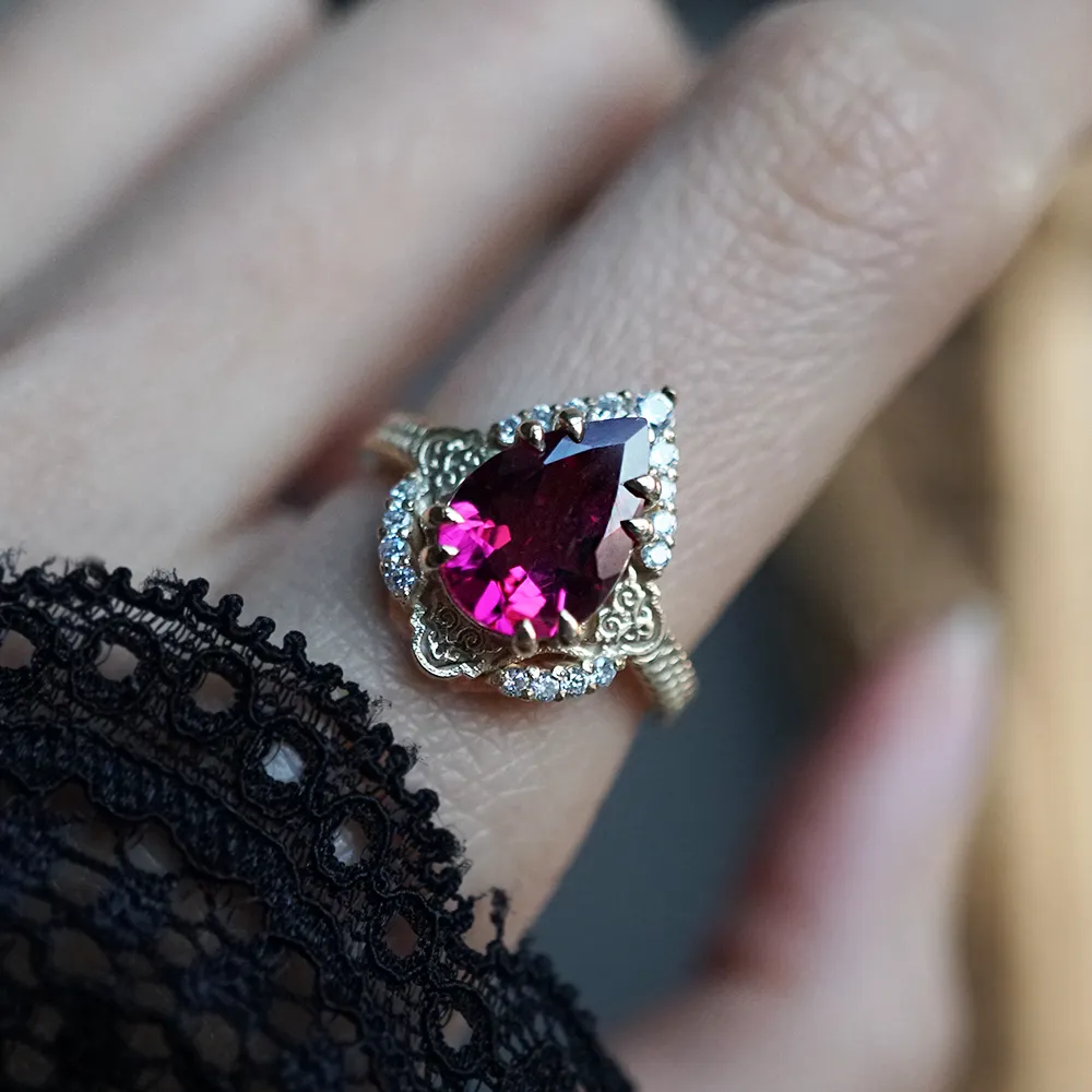 One Of A Kind: Aiza Rubellite Diamond Ring in 14K and 18K Gold