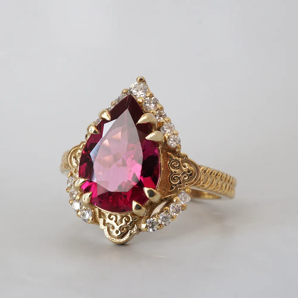 One Of A Kind: Aiza Rubellite Diamond Ring in 14K and 18K Gold