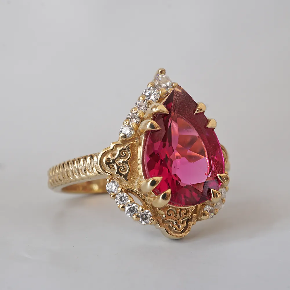 One Of A Kind: Aiza Rubellite Diamond Ring in 14K and 18K Gold