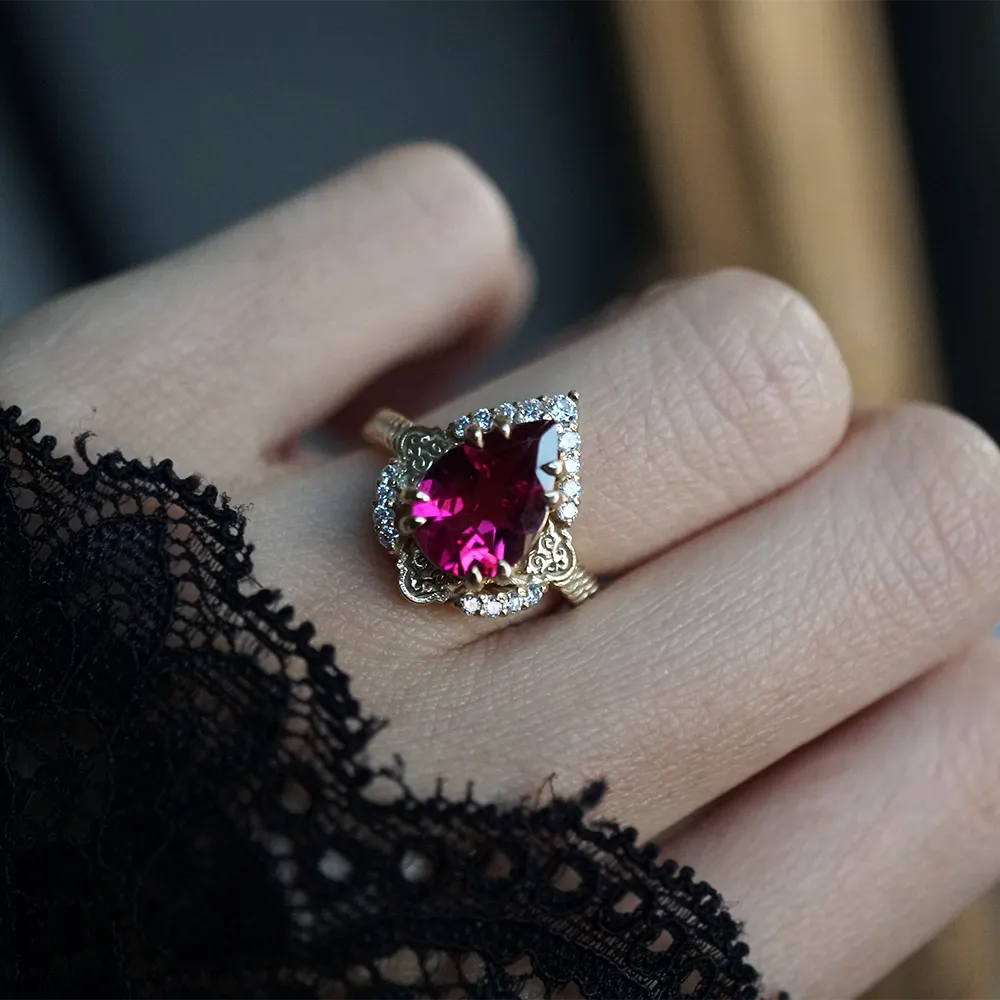 One Of A Kind: Aiza Rubellite Diamond Ring in 14K and 18K Gold