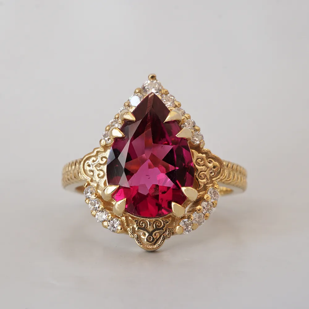 One Of A Kind: Aiza Rubellite Diamond Ring in 14K and 18K Gold