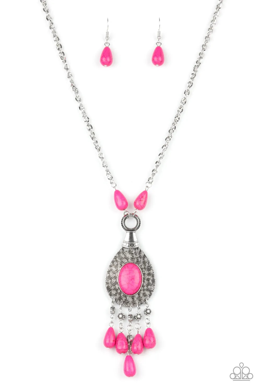 Paparazzi Necklace ~ Cowgirl Couture - Pink Oval Stone Necklace