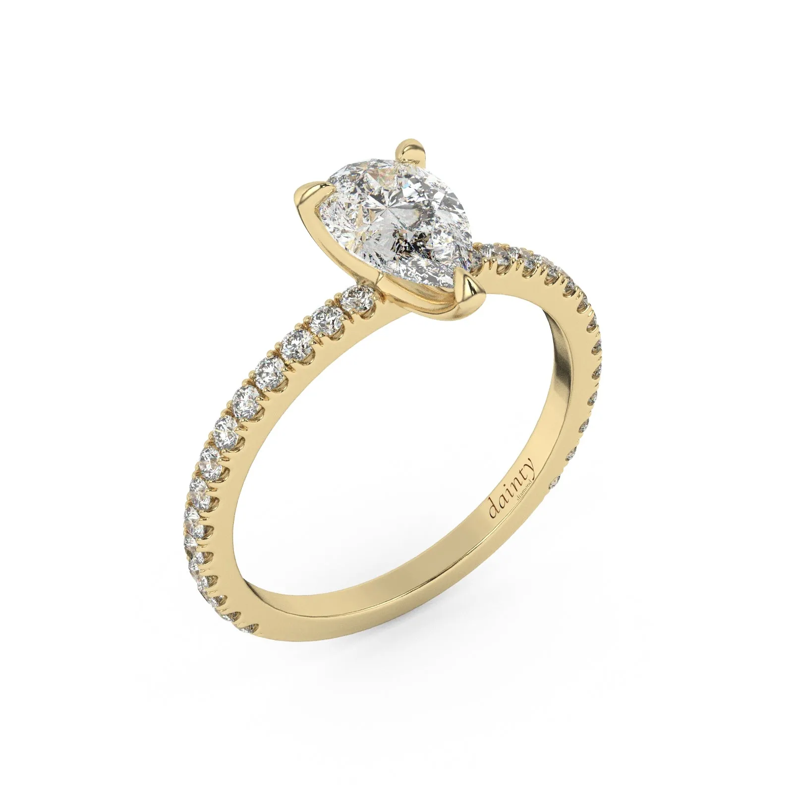 Partial Pave Pear Cut Engagement Ring