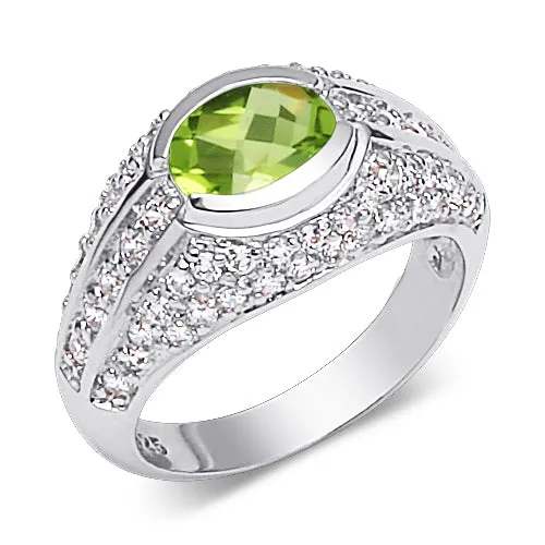 Peridot Oval Cut Sterling Silver Ring Size 8