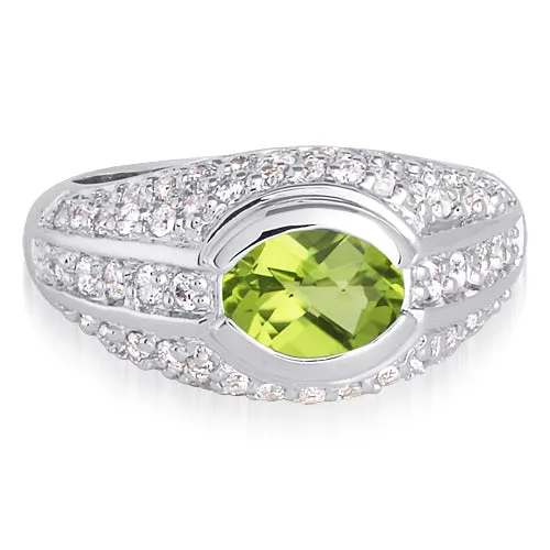 Peridot Oval Cut Sterling Silver Ring Size 8