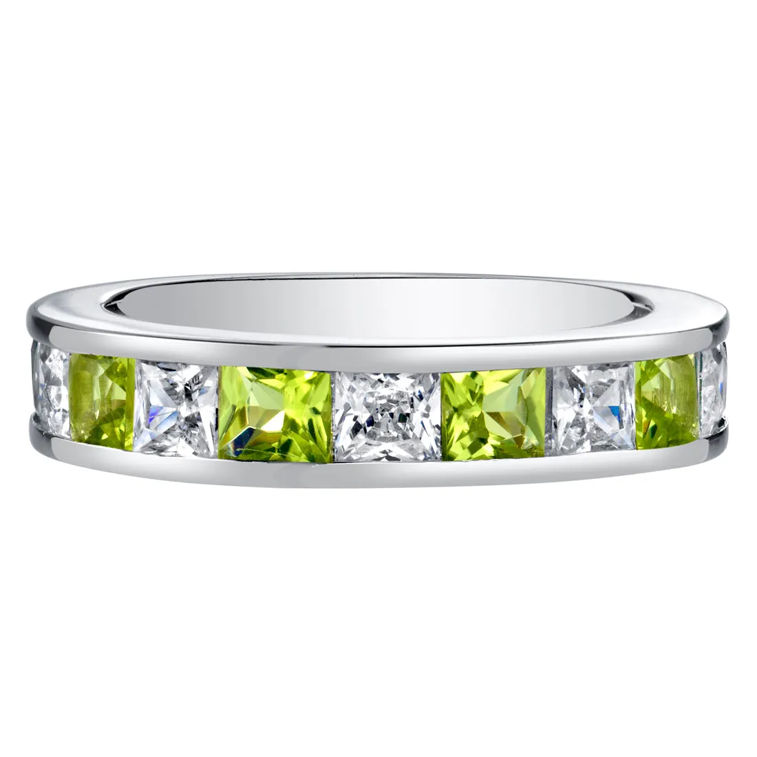 Peridot Princess Cut Sterling Silver Band Size 5