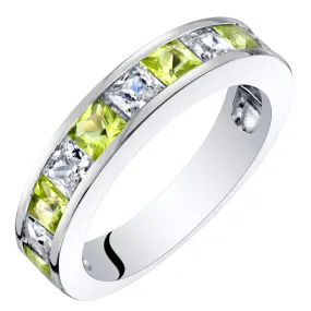 Peridot Princess Cut Sterling Silver Band Size 5