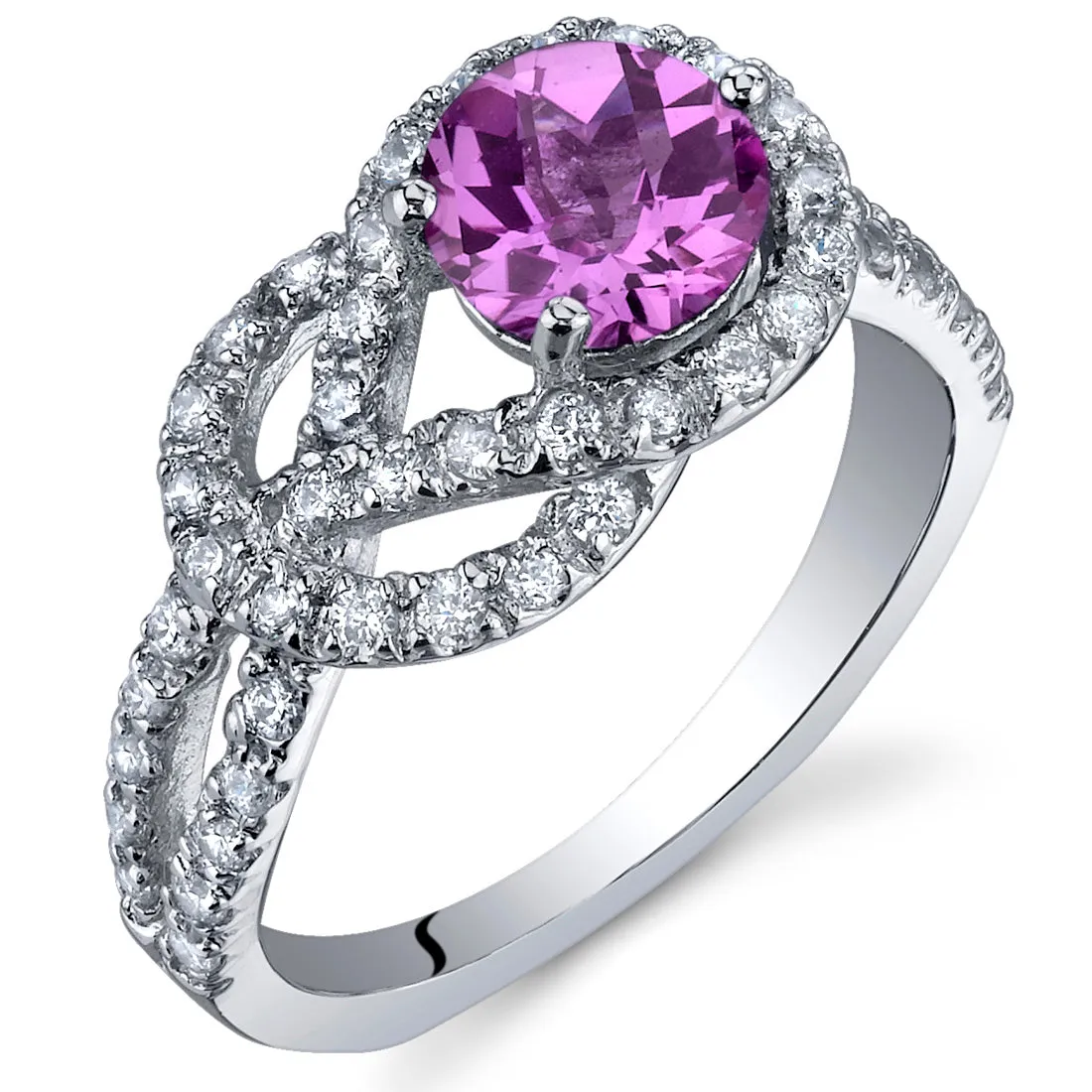 Pink Sapphire Round Cut Sterling Silver Ring Size 8