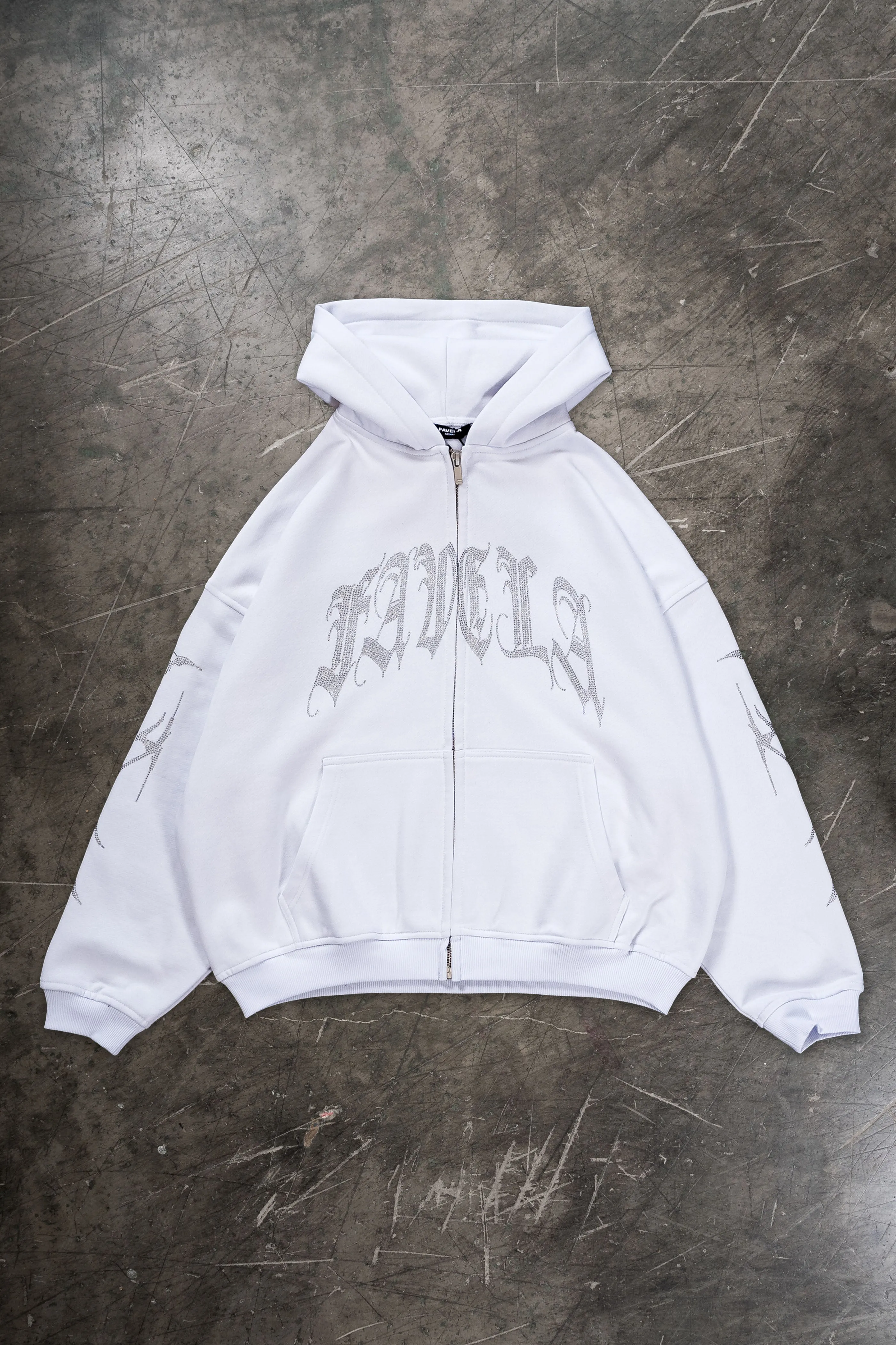 RIBCAGE RHINESTONE WHITE FRONTZIP