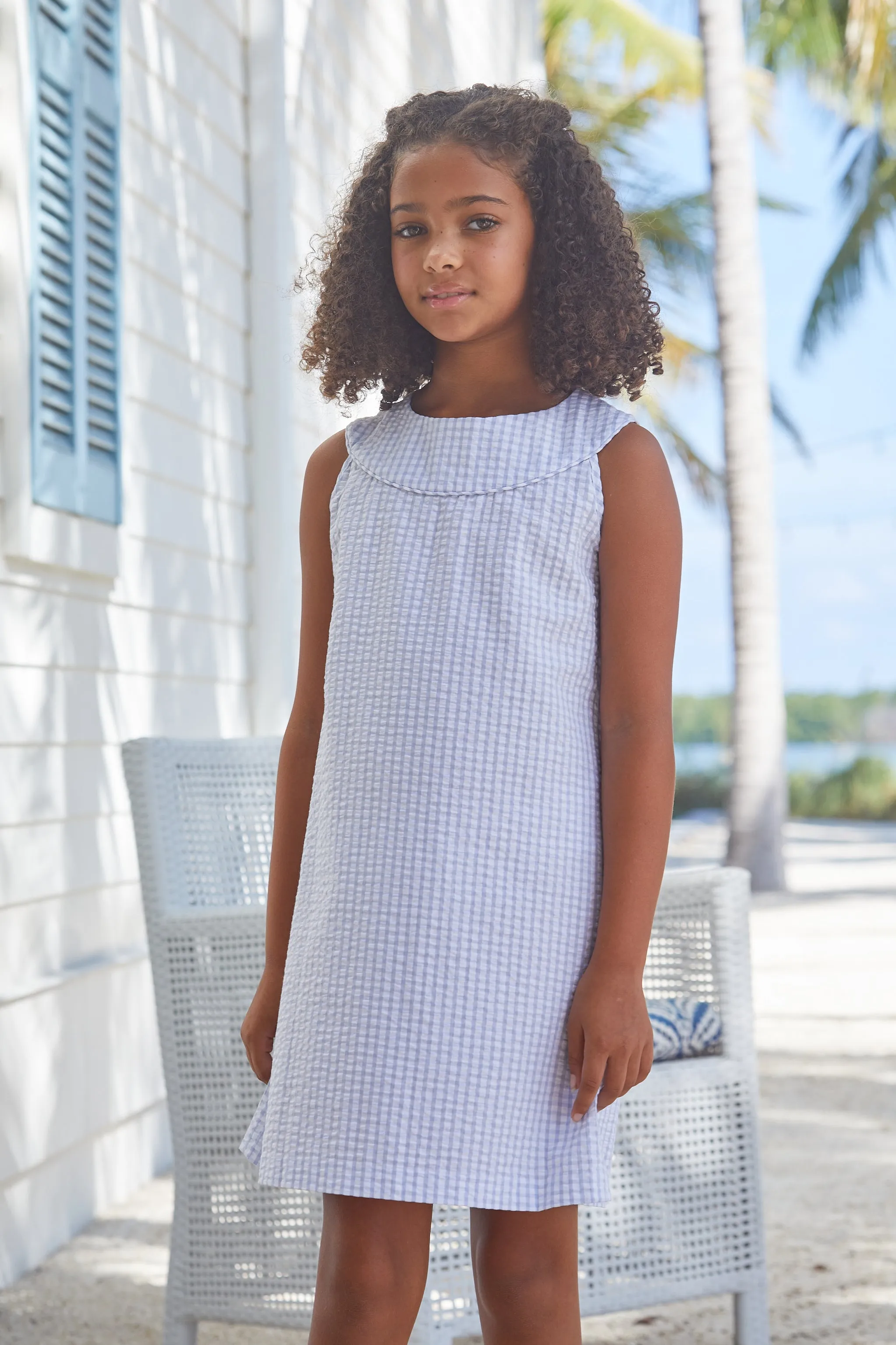 Robin Dress - Light Blue Seersucker Check