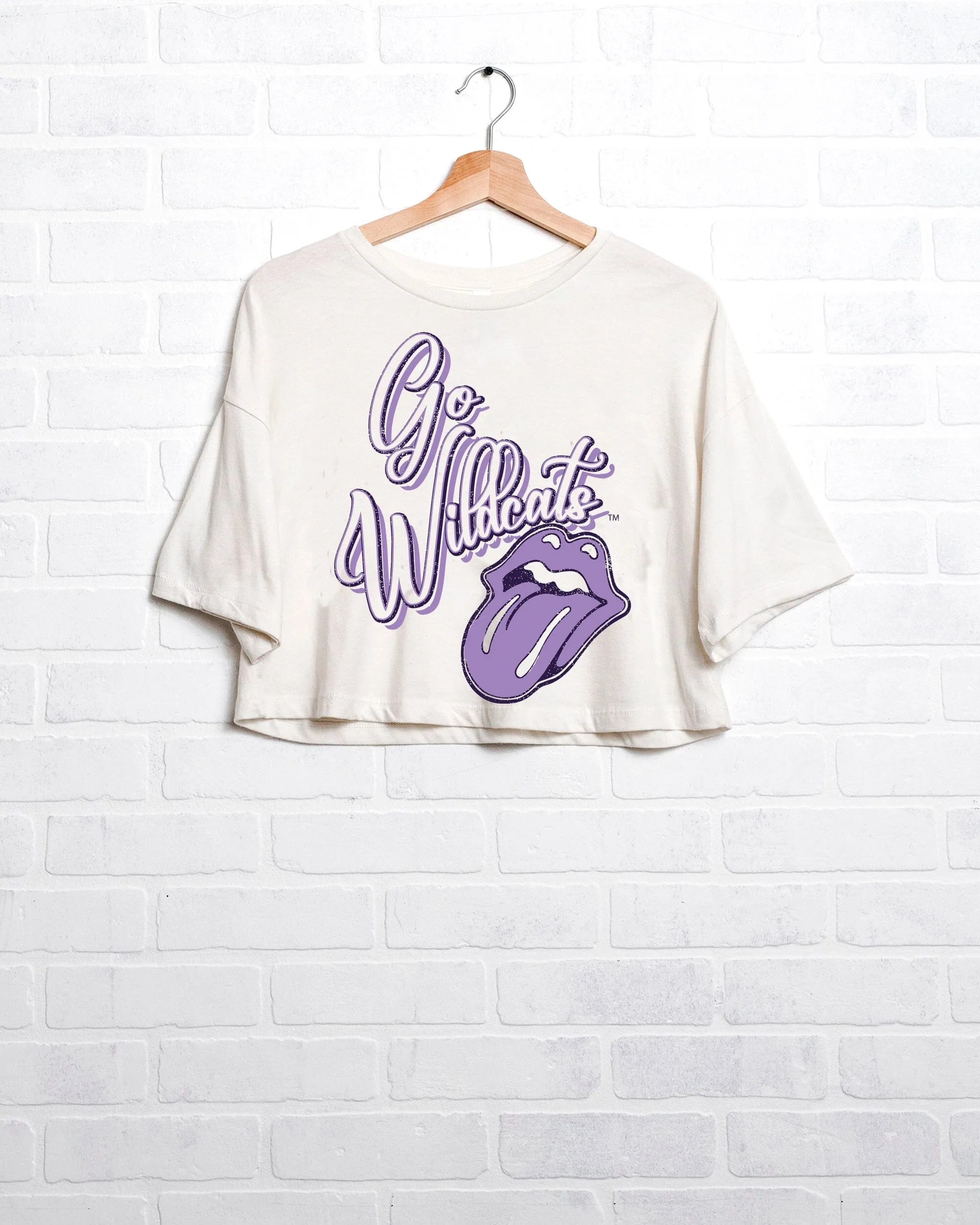 Rolling Stones KSU Wildcats Malibu Puff Ink Off White Cropped Tee