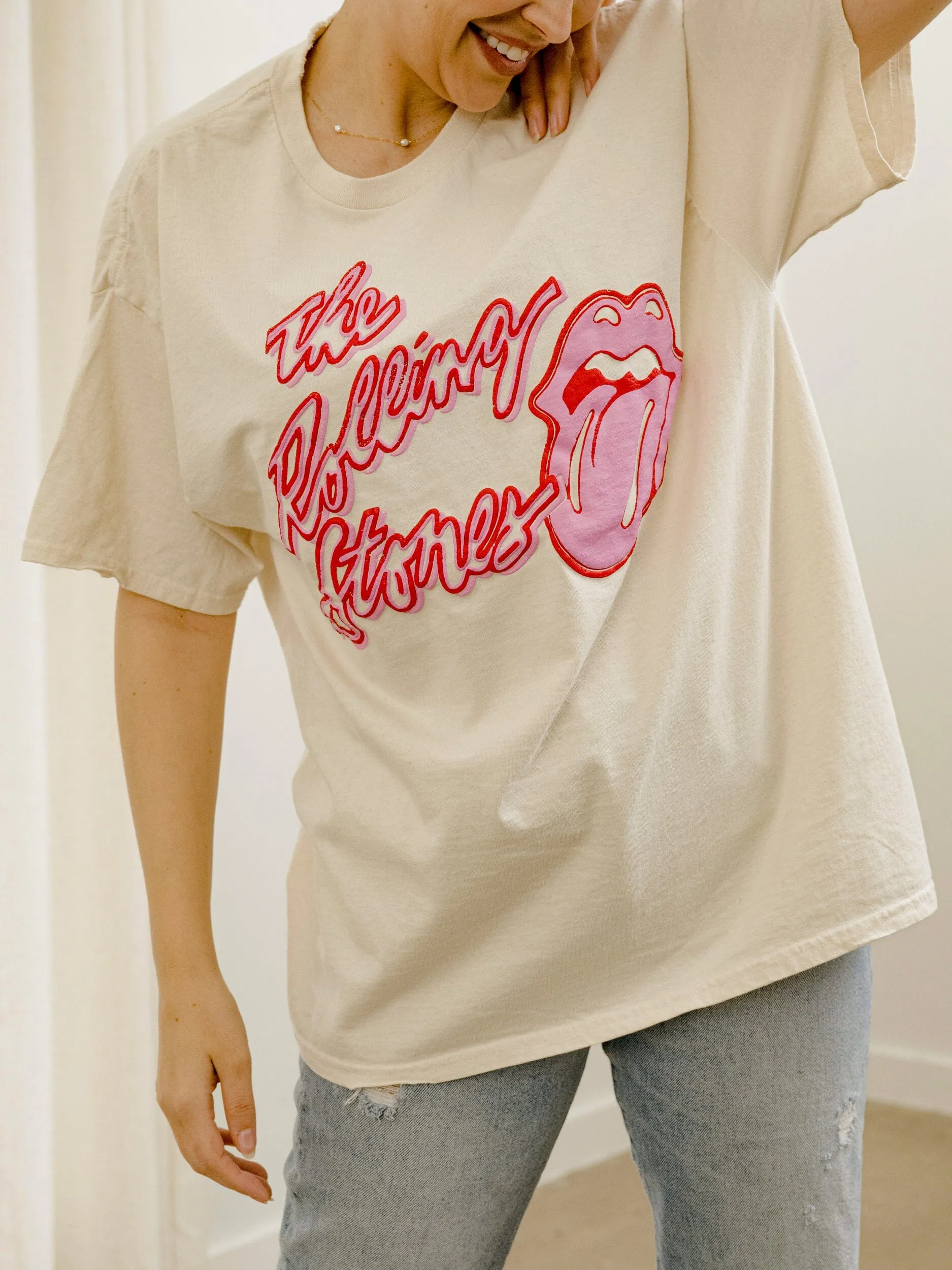 Rolling Stones Malibu Puff Ink Off White Thrifted Distressed Tee