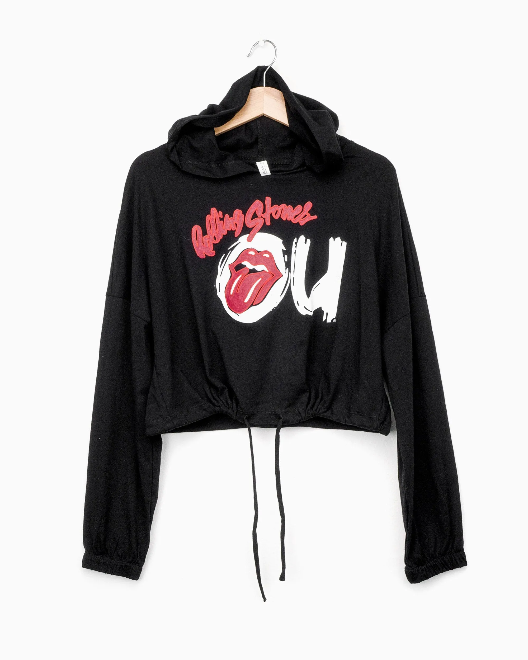 Rolling Stones OU Inside Lick Puff Ink Black Cinched Cropped Hoodie