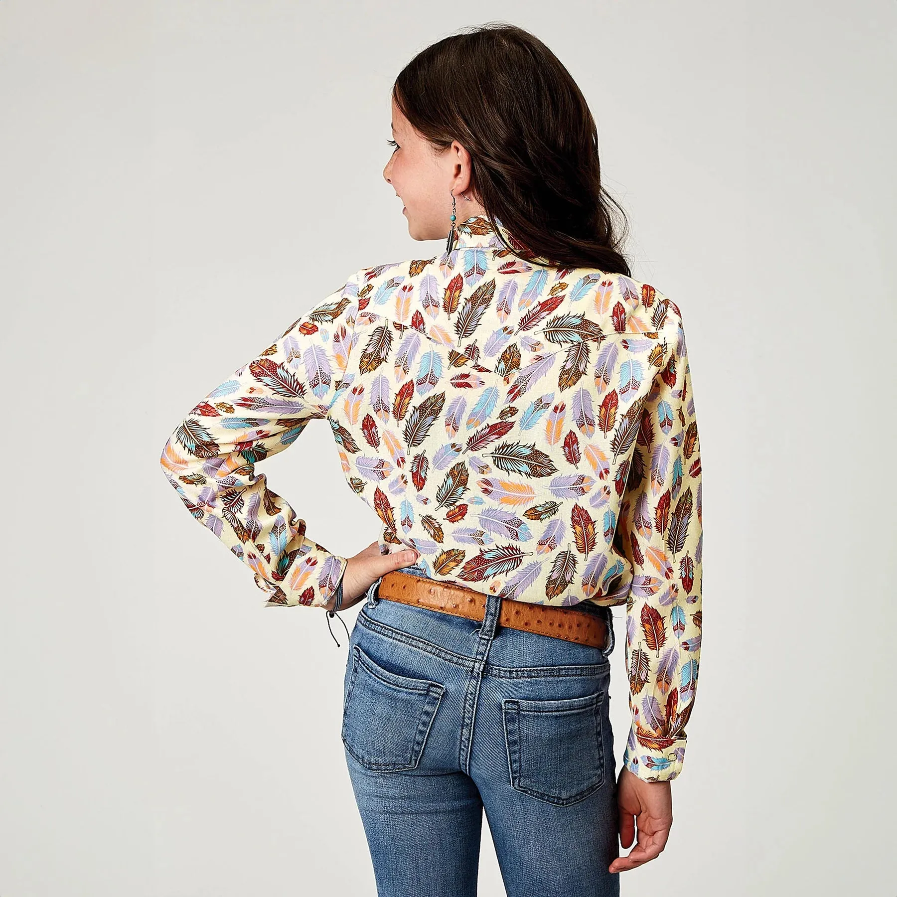 Roper Girl's - Five Star Collection Shirt - Multi Coloured Feathers