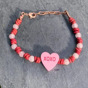 Rose Quartz Sweetheart Bracelet “XOXO”