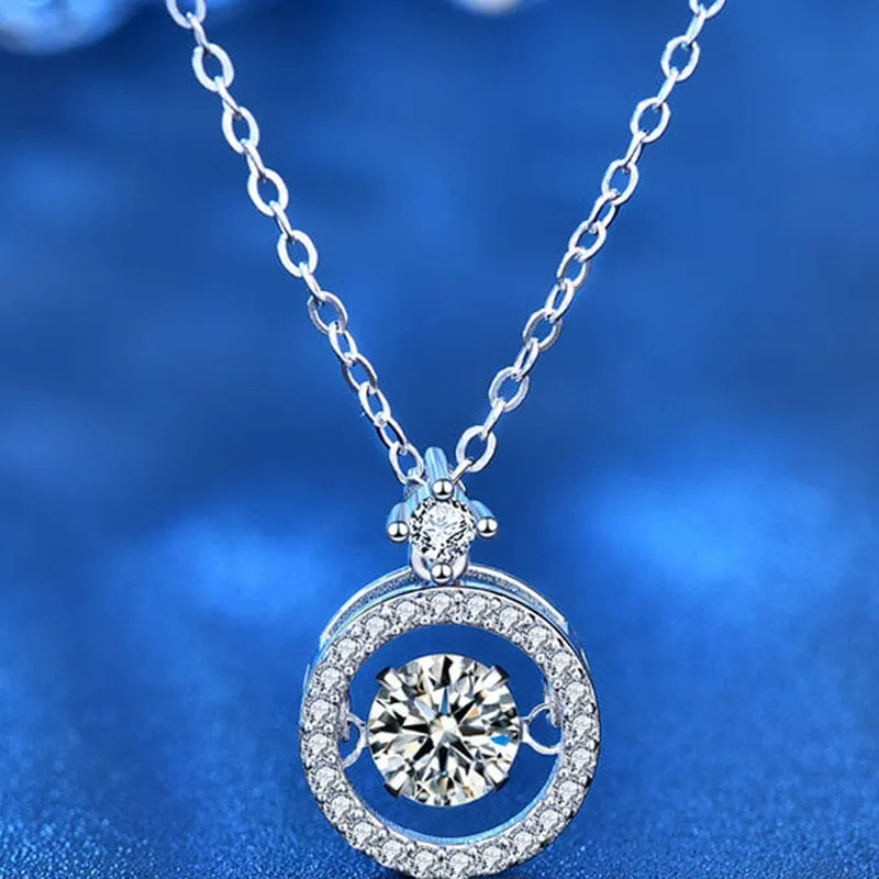 Round Moissanite Diamond Pendant Necklace - 925 Sterling Silver