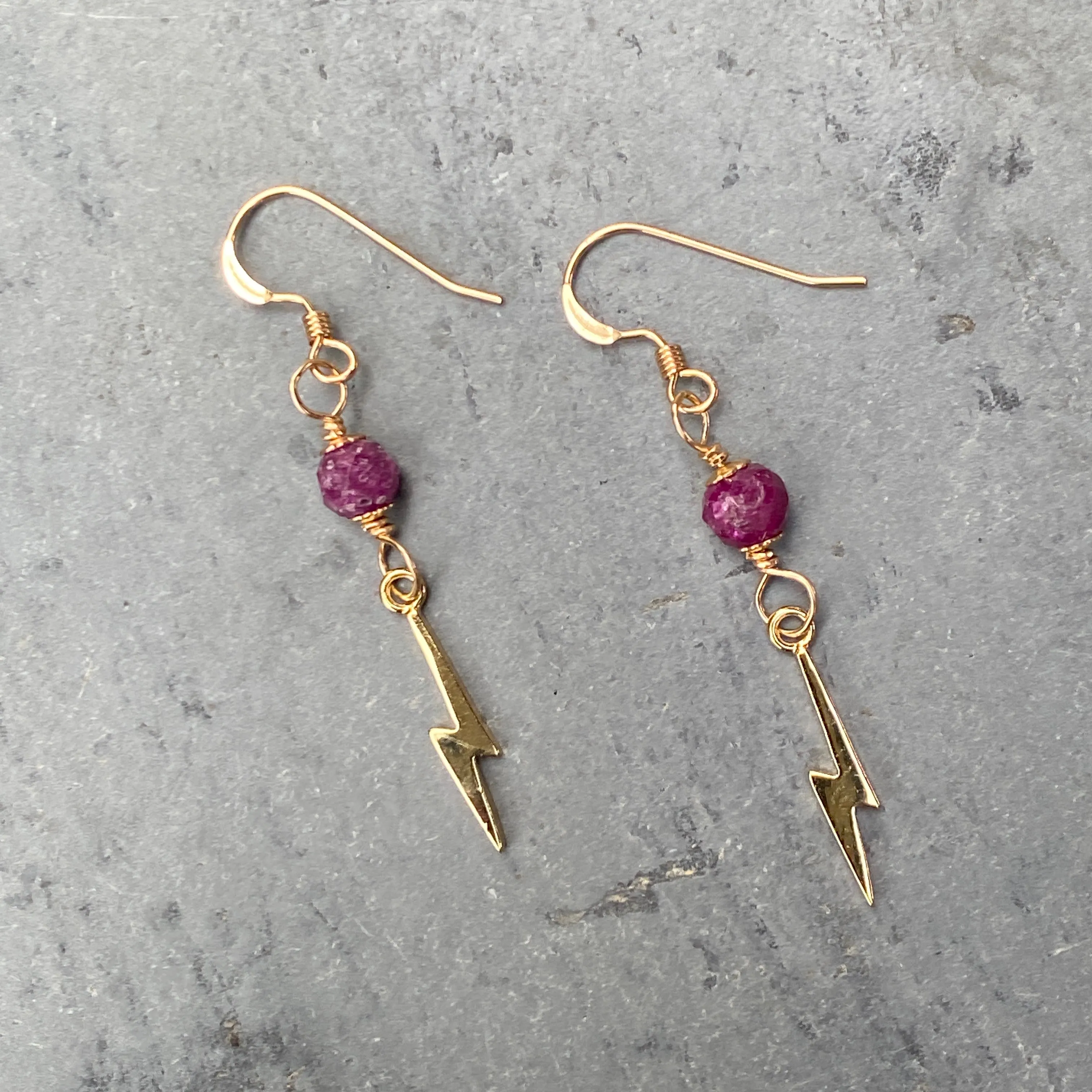 Ruby gemstone and Bolt dangle Earrings