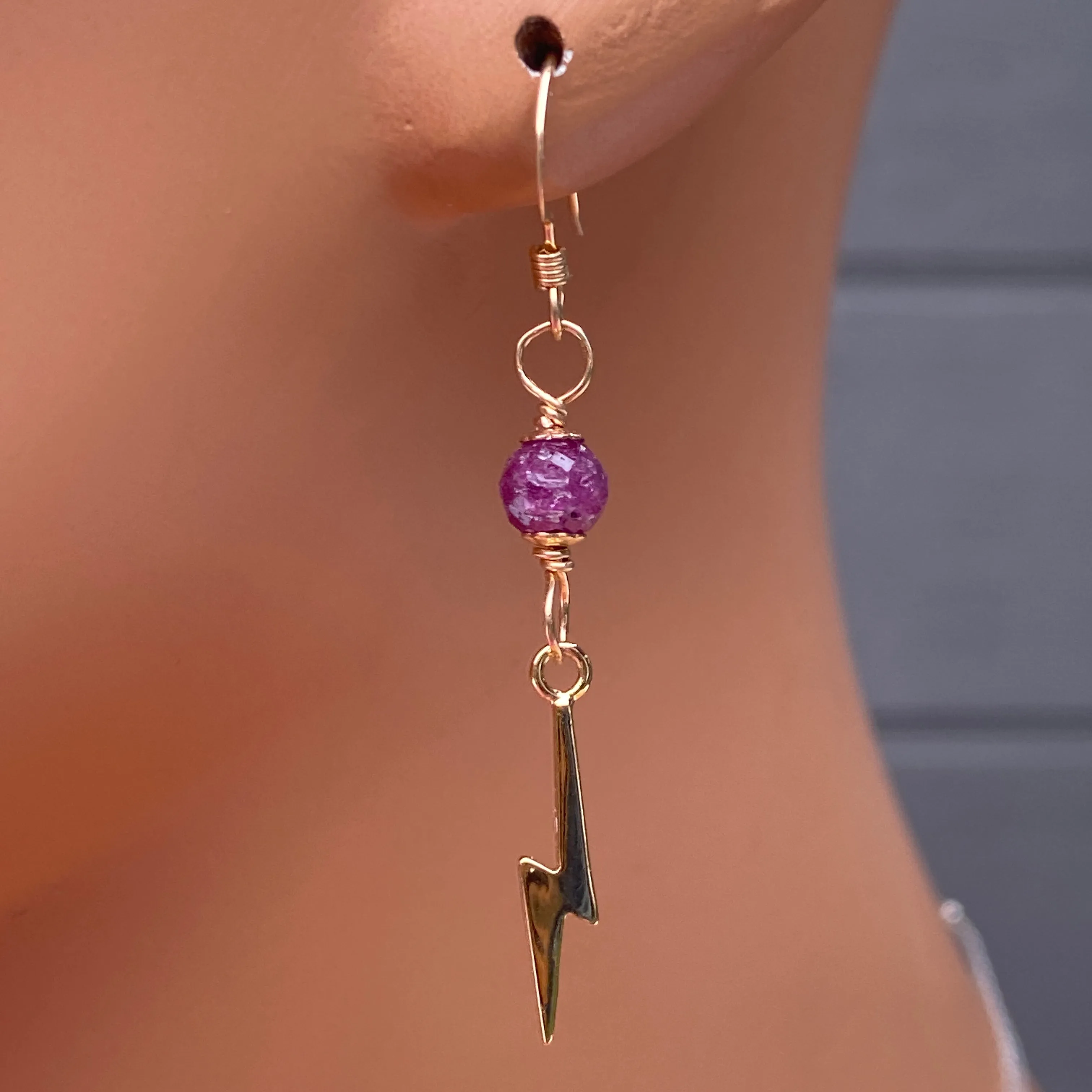 Ruby gemstone and Bolt dangle Earrings