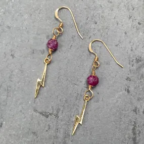 Ruby gemstone and Bolt dangle Earrings