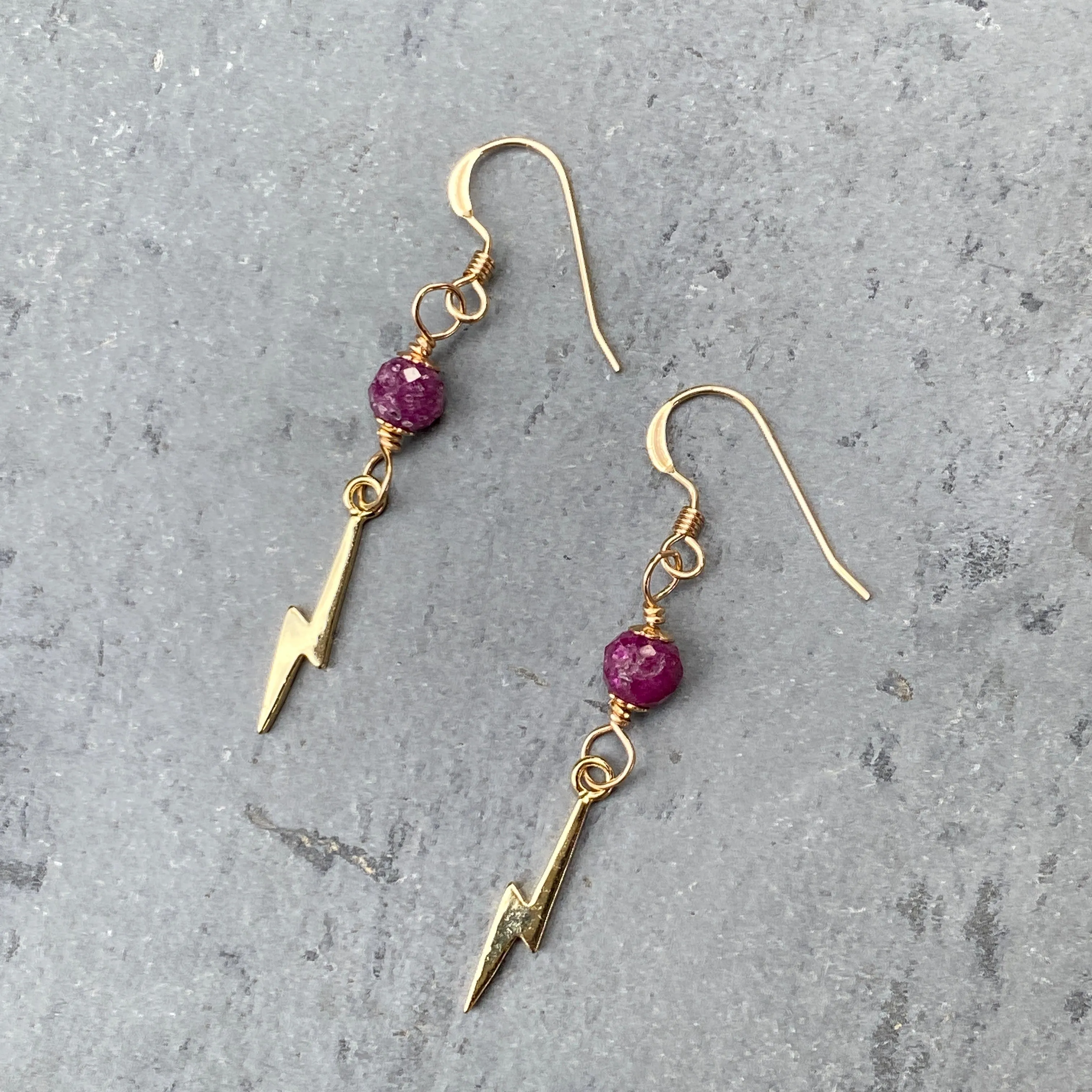 Ruby gemstone and Bolt dangle Earrings