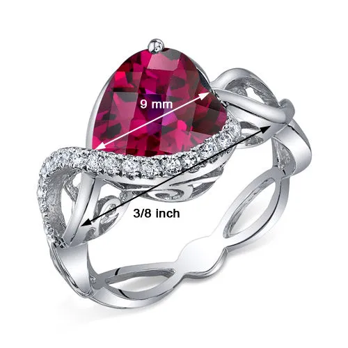 Ruby Heart Shape Sterling Silver Ring Size 6