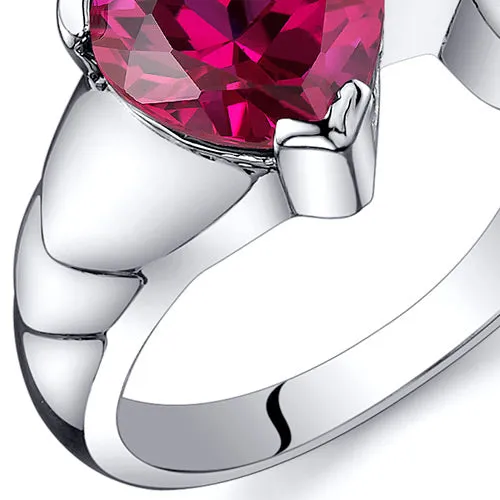 Ruby Heart Shape Sterling Silver Ring Size 8